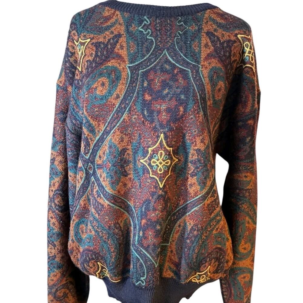 Tricots St Raphael wool sweater All Over Paisley Print Women Large Vtg